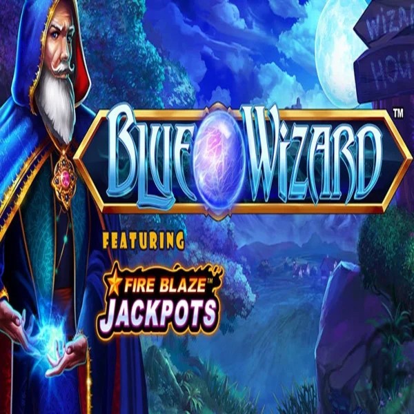 Blue Wizard Fire Blaze Jackpots logo by Rarestone Gaming at Afkspin Casino
